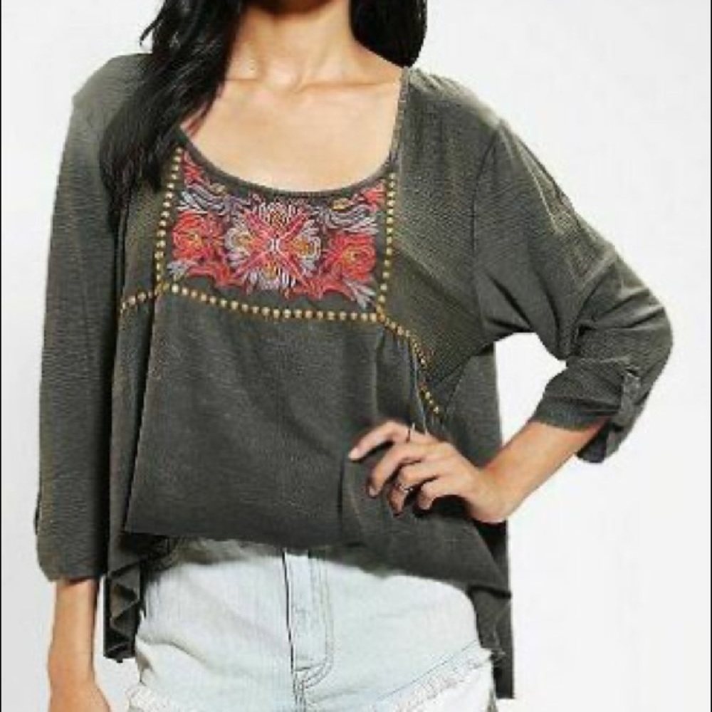 Urban Outfitters | Ecoté Floral Embroidered & Studded Shirt